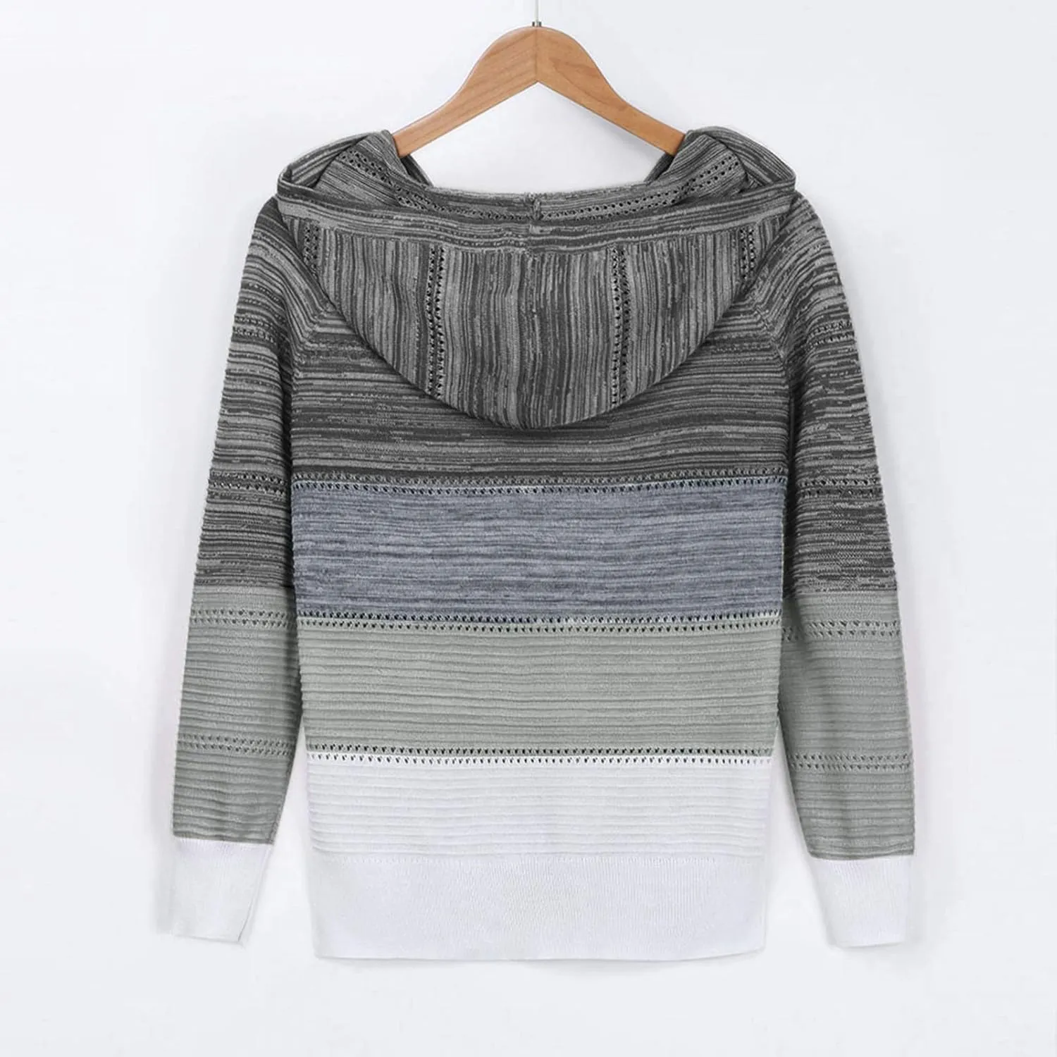Womens Hoodies Striped Color Block V Neck Knit Fall Pullover Sweater Loose Long Sleeve Drawstring Sweatshirts Tops