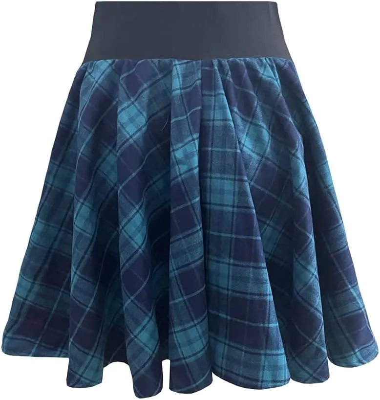 Women's Punk High Adjustable Waisted A-line Flare Gothic Mini Plaid Ruffle Pleated Skirt
