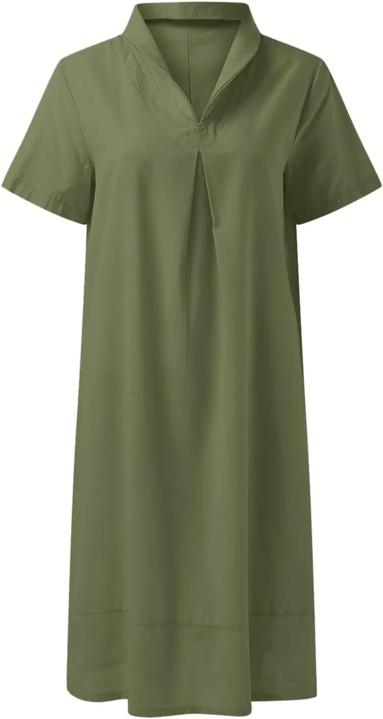 XOWRTE Womens Casual Cotton Linen Mini Dress Summer Dresses Lapel V Neck Sleeveless Tank Dress Pleated Flowy Sundress 2025